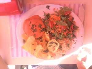 White beans burger with tomate sauce. at Marcelino Beach Club in Costa Da Caparica