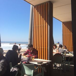 view from the inside at Marcelino Beach Club in Costa Da Caparica
