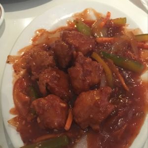 Mock chicken with Sechuan sauce at Full House Noodle Bar in Lancaster