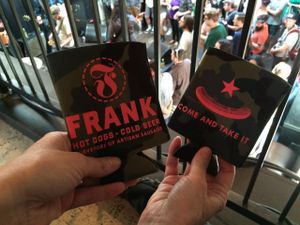 Frank koozies at Frank in Austin