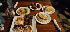 Falafel plate , babaganoush and extra falafel with pita at Pita Pita in El Pizzaiole in Granada