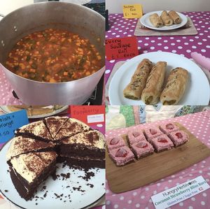 Curry, sos rolls, cake and raw cake at Norwich Vegans in Norwich