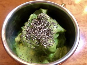Green smoothie with chia seeds  at Siembra in Lima