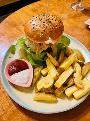 Burger with vegan cheese  at Siembra in Lima