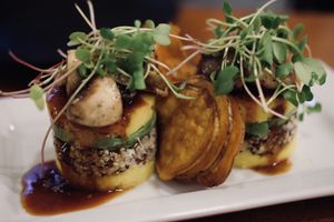 Delicious causa with sweetpotato chips at Siembra in Lima