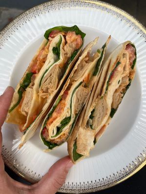 Spicy "chicken" wrap at Lost Weekend in Munich