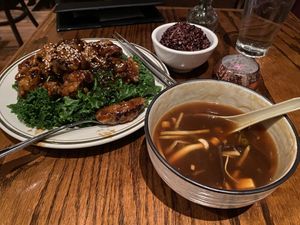 Jade Shitake on steamed kale and hot sour soup 🍄🫡  at LuAnne's Wild Ginger in New York City