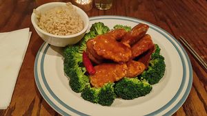 Orange seitan at LuAnne's Wild Ginger in New York City