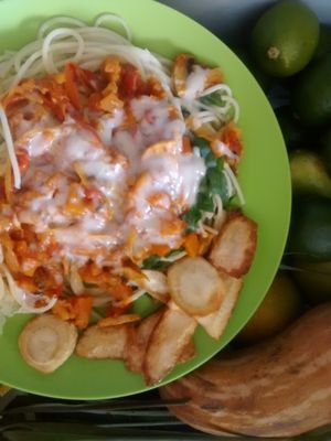 Delicius pumpkin pasta at Namaste Restaurant in Guatape