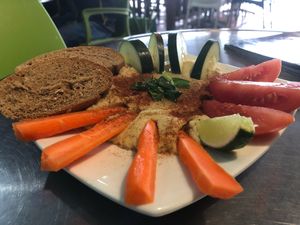 Hummus and veggies  at Namaste Restaurant in Guatape