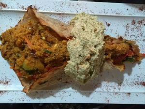 quinoa crepe,  linaza y vegetales naravillosos at Namaste Restaurant in Guatape