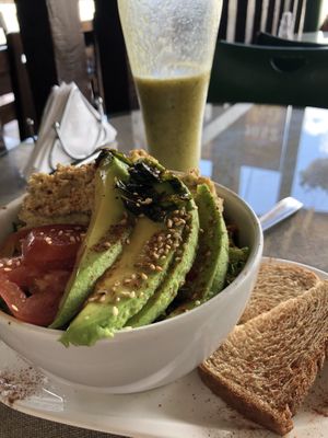 Veggie bowl with hummus at Namaste Restaurant in Guatape