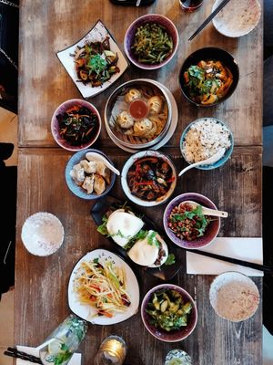 A lot of vegan starters an small main dishes - simply amazing at Tianfuzius in Berlin