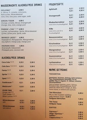 menu at Tianfuzius in Berlin