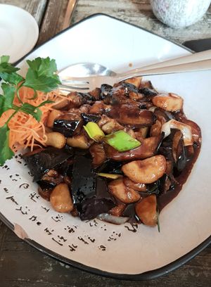 stir-fried eggplants with waterchestnuts 马蹄炒茄子 at Tianfuzius in Berlin