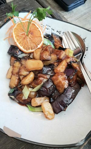 stir-fried eggplant with water chestnuts at Tianfuzius in Berlin