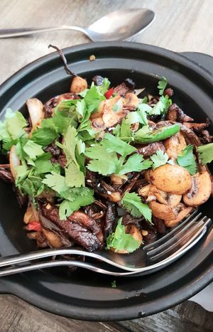 Mixed Chinese mushrooms with leek & chili at Tianfuzius in Berlin