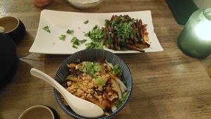 Marinated smoke tofu and mung bean starch noodles at Tianfuzius in Berlin