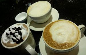 Clockwise from left: Peppermint Chocolate Latte, Earl Grey Latte, Toffee Nut Latte  at Mimi and Kelly's in Seoul