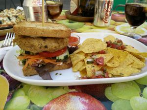 Seitan and Tempeh burger at Vegetalia - Gotico in Barcelona