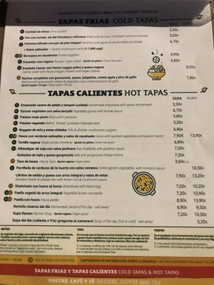 Menu at Vegetalia - Gotico in Barcelona