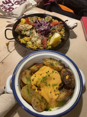 Paella y bravas   at Vegetalia - Gotico in Barcelona