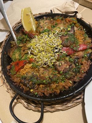 Paella de Heura con arroz integrall  at Vegetalia - Gotico in Barcelona