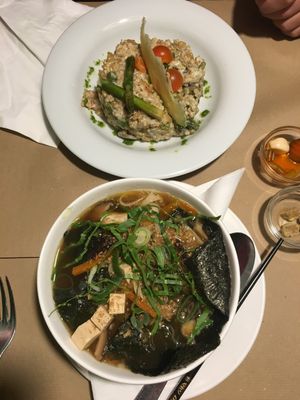 Risotto and  vegan Ramen Soup at Vegetalia - Gotico in Barcelona