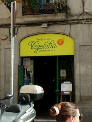 Cafe Entrance from the outside seating area at Vegetalia - Gotico in Barcelona