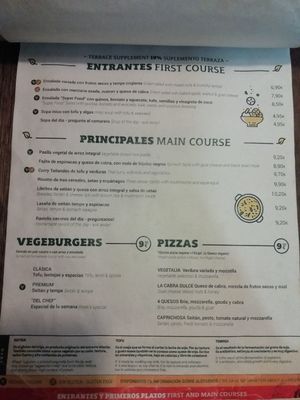 Mains menu at Vegetalia - Gotico in Barcelona