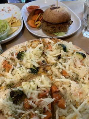 The burger and pizza both vegan  at Vegetalia - Gotico in Barcelona