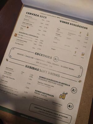 Drink menu at Vegetalia - Gotico in Barcelona
