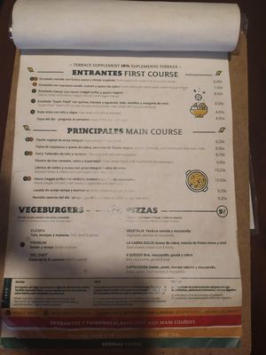 Menu at Vegetalia - Gotico in Barcelona