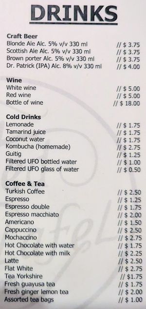 Menu 4 of 4, April 2023 at United Falafel Organization in Vilcabamba