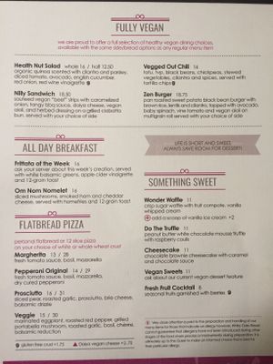 Vegan menu at Play Urban Cafe at White Oaks in Niagara-on-the-lake