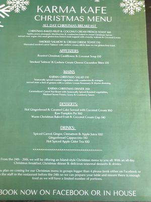 Christmas menu. Dec 2020 at Karma Kafe in Koh Phangan