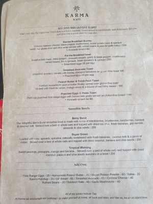 Breakfast menu. Dec 2020 at Karma Kafe in Koh Phangan