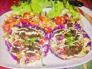 falafel tacos served in cabbage leaf at Karma Kafe in Koh Phangan