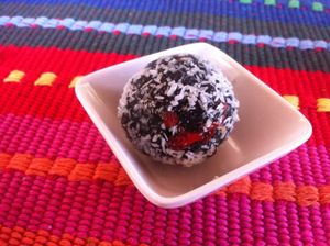 vegan raw cacao dates and goji berry ball at Karma Kafe in Koh Phangan