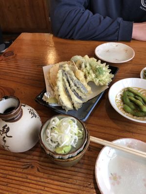 Tempura veg and edamame at Shohei Soba in Nozawaonsen