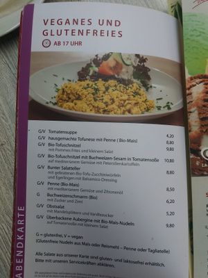 Vegan menue options at Hofcafe in Bamberg