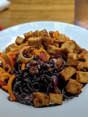 Black bean pasta (added tofu and carrots) at Cafe Verde in New Smyrna Beach