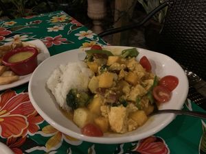 Vegan yellow Thai curry was just ok. Rice was dry and there was not enough curry   at Cafe Verde in New Smyrna Beach