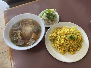 Pho and curry fried rice  at All Chay in Salt Lake City