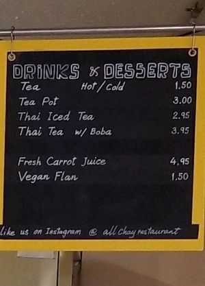 Current Menu 5/5 at All Chay in Salt Lake City