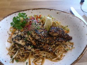 Marinated tofu, quinoa salad, warm spicy sprouts - AWESOME! at VEVAY in Frankfurt