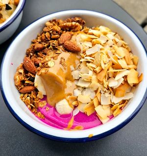 Pitaya Bowl with added peanut butter and protein powder at Nourish Cafe - Richmond District in San Francisco