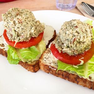 Nut based “tuna” sandwich with cashew mayo. Yum! at Nourish Cafe - Richmond District in San Francisco