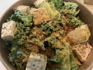 Kale Caesar add salt & pepper tofu  at Naked Cafe in Kelowna