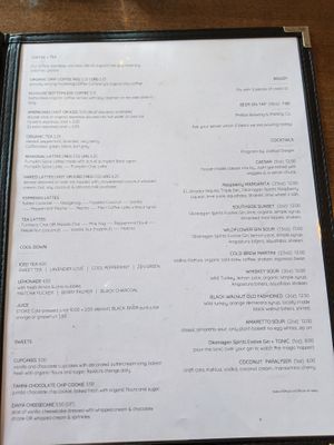 Menu at Naked Cafe in Kelowna